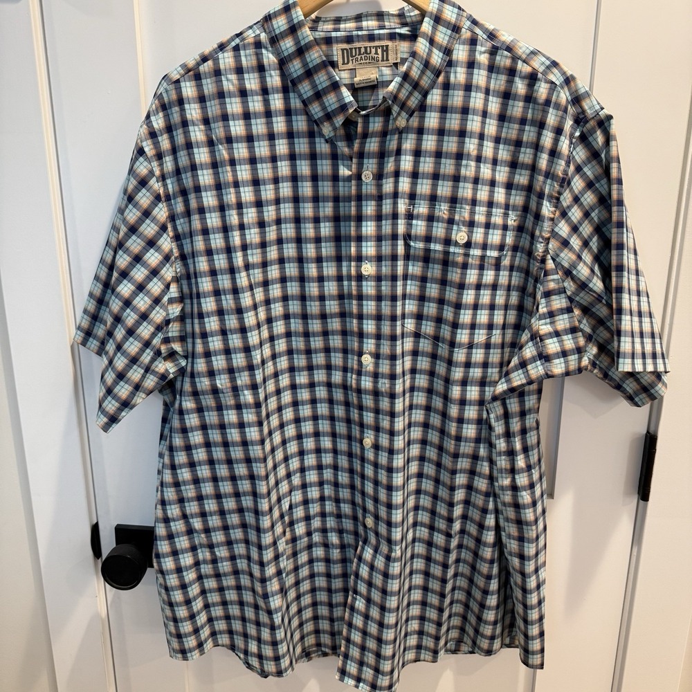 Duluth Trading Mens 2XL Relaxed Fit Plaid Short Sleeve Button Down Shirt Multi